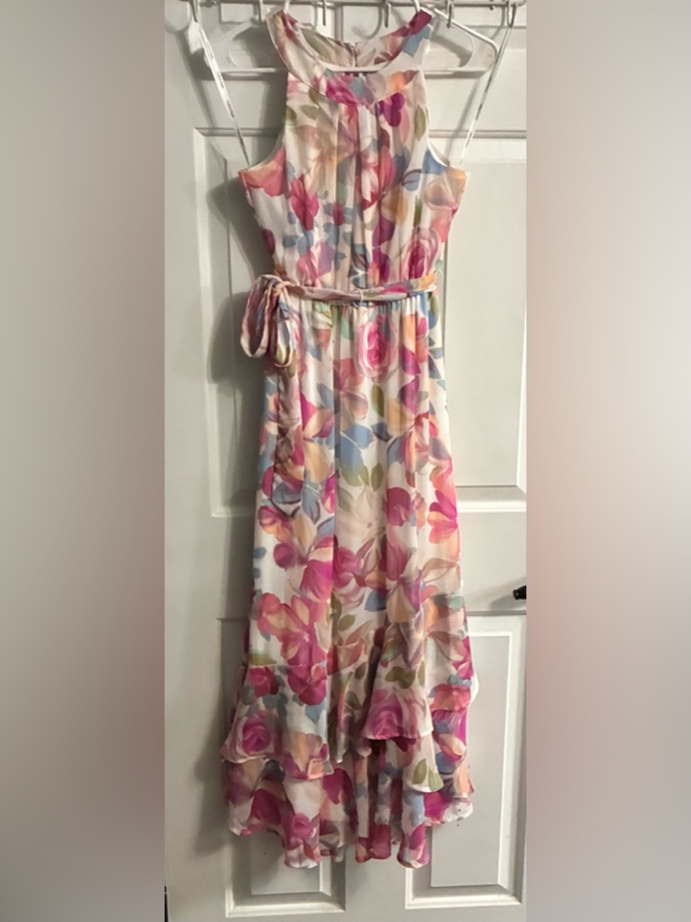 Calvin Klein Floral Print Dress in Cream with Pink and Peach